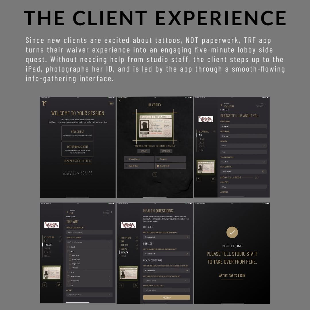 Clients make their own waivers with TRF app without help from studio staff