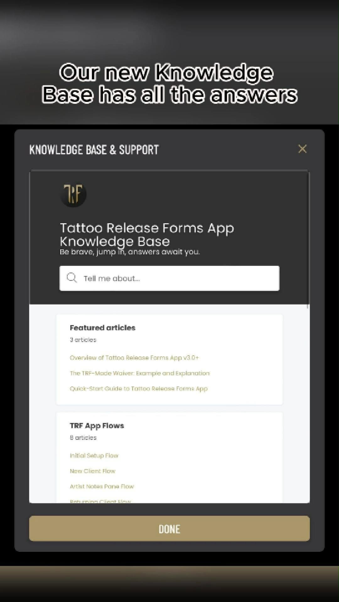 Our new Knowledge Base is full of tips and tricks for making the most of your TRF App